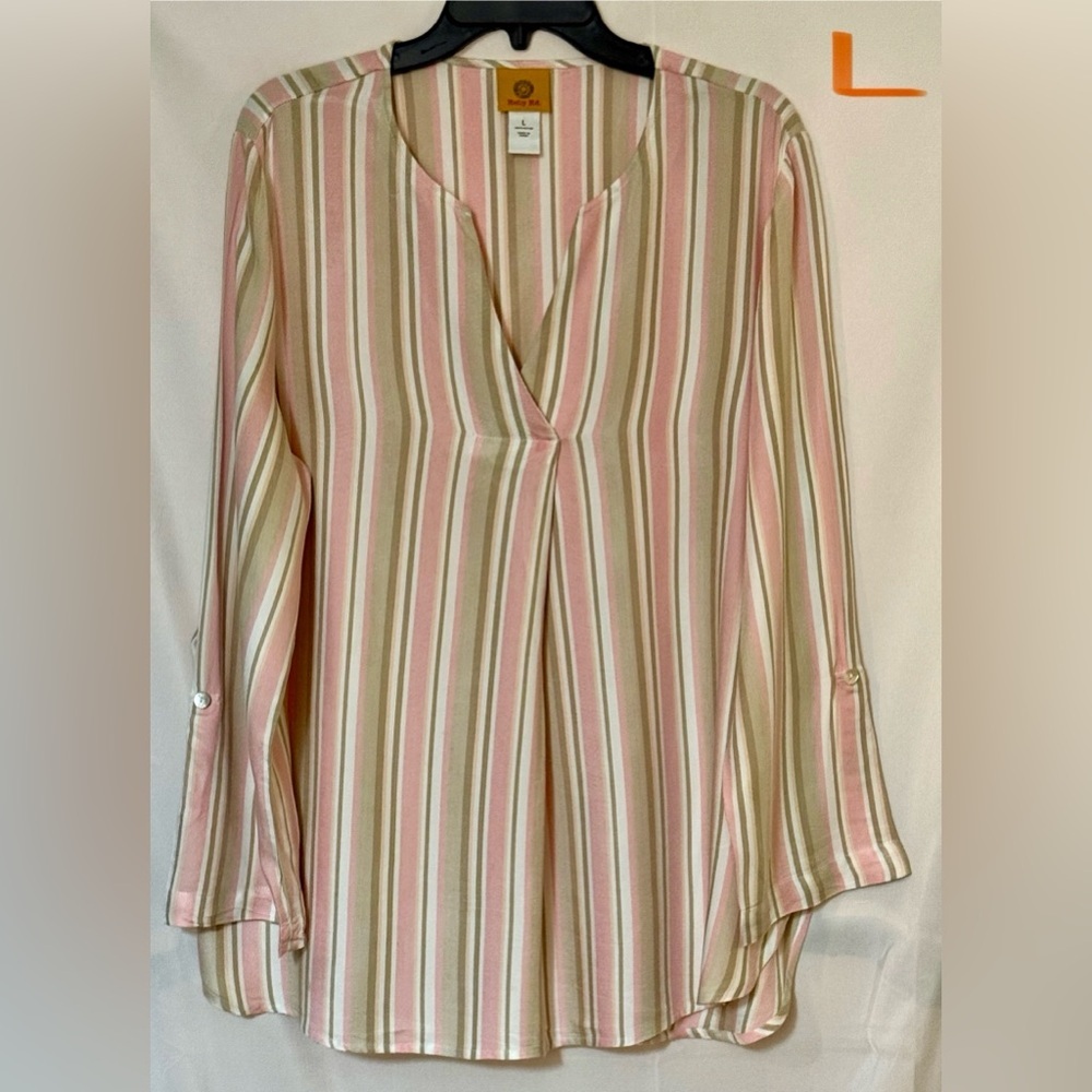 Ruby Rd. Pink and Cream Striped Blouse